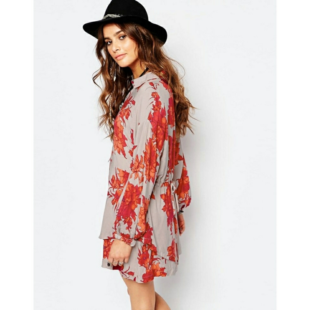 New FREE PEOPLE Floral Double-hem Mini Shirt Dress - Picture 3 of 7